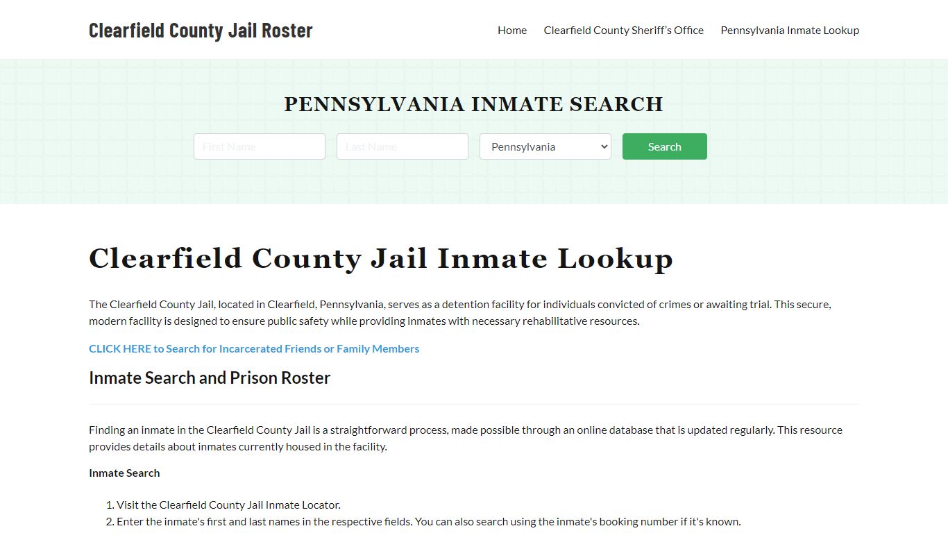 Clearfield County Jail Roster Lookup, PA, Inmate Search