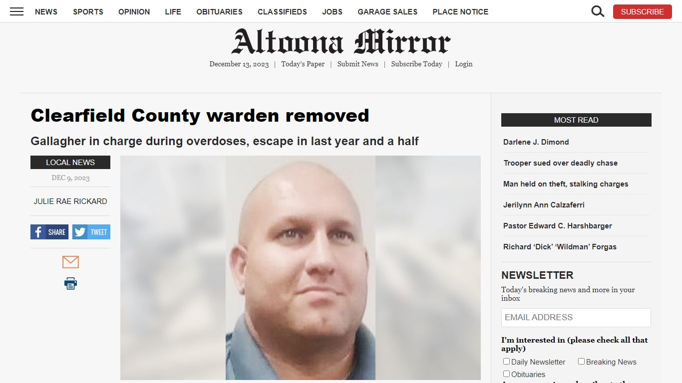 Clearfield County warden removed | News, Sports, Jobs - Altoona Mirror
